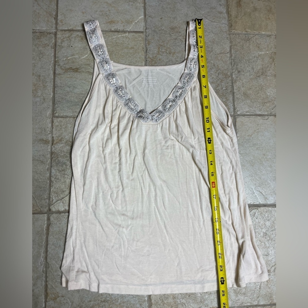 Y2K Nine & Co L Cream Beaded Babydoll Tank Small Glam Sequin Sparkle Going Out - Picture 9 of 10